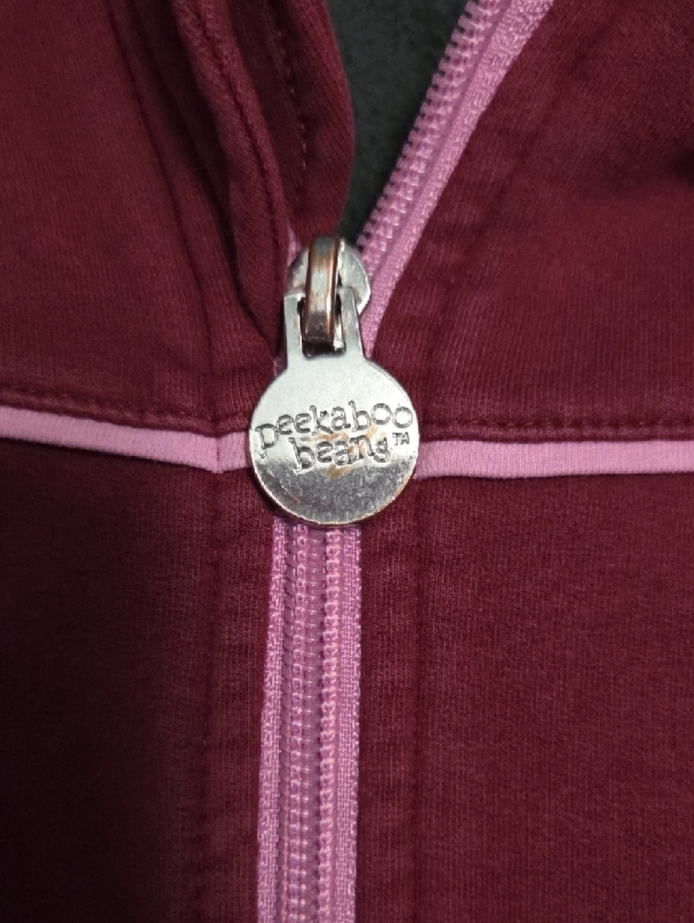 Girls' Maroon Hooded Puffer Jacket with Pink Trim - Picture 2 of 7